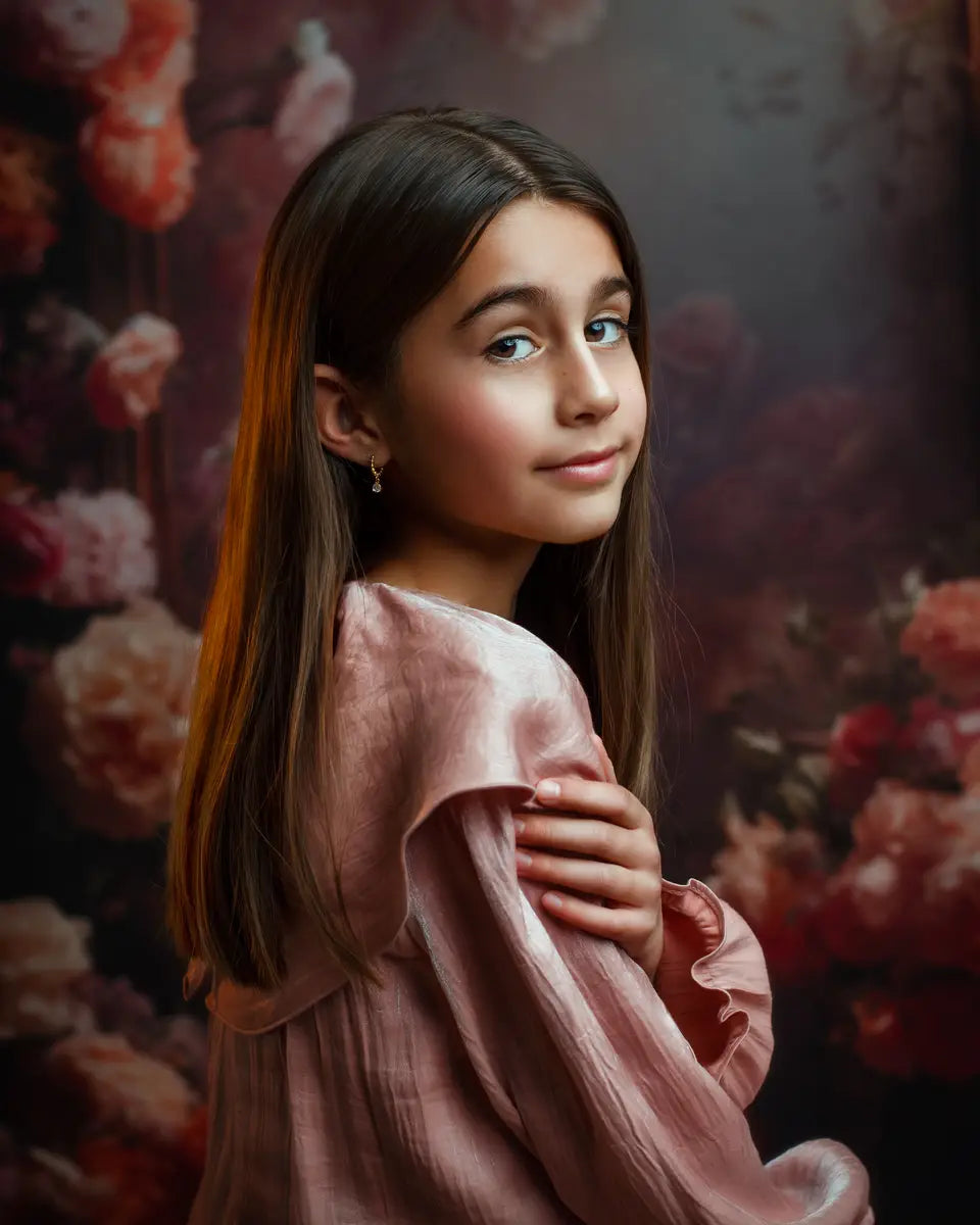 Fondo de espejo floral rosado diseñado por Chain Photography