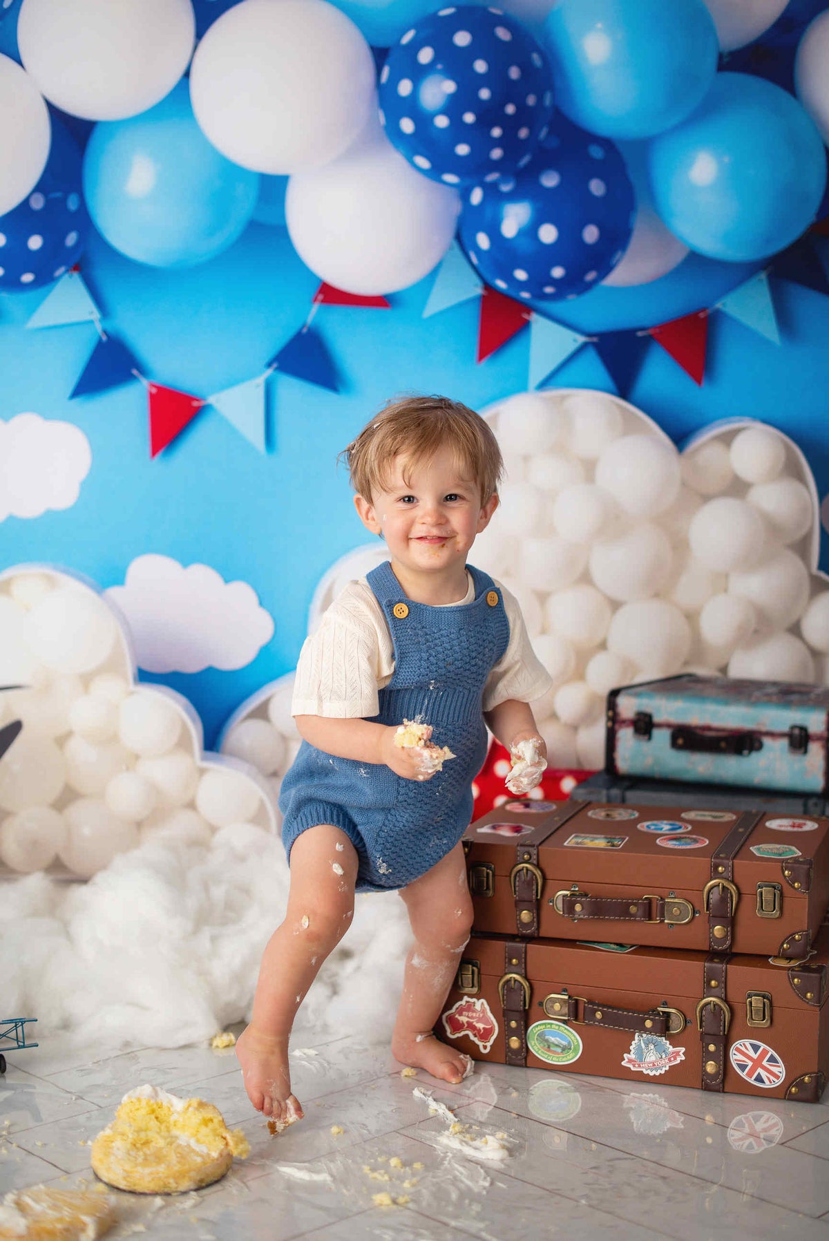 Kate Blue White Balloon Airplane Cakesmash Photo Kit Photography Backdrops&Props Themed Bundle(US ONLY)