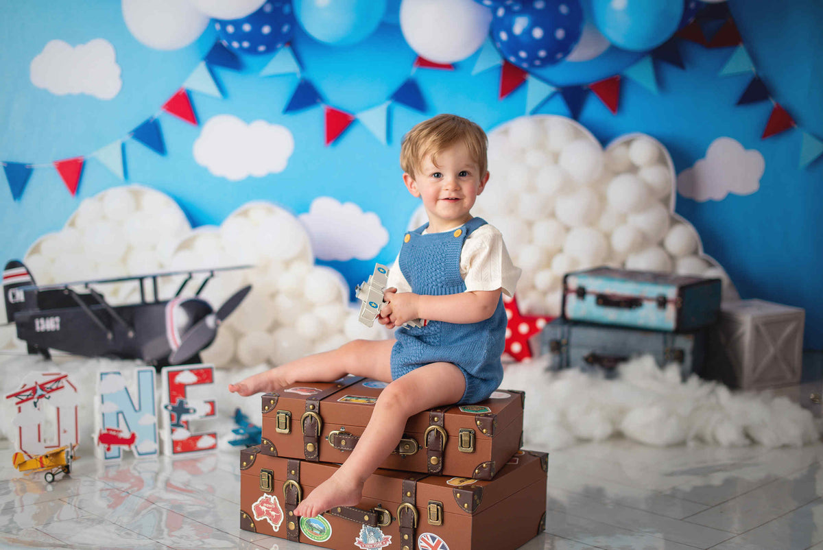 Kate Blue White Balloon Airplane Cakesmash Photo Kit Photography Backdrops&Props Themed Bundle(US ONLY)
