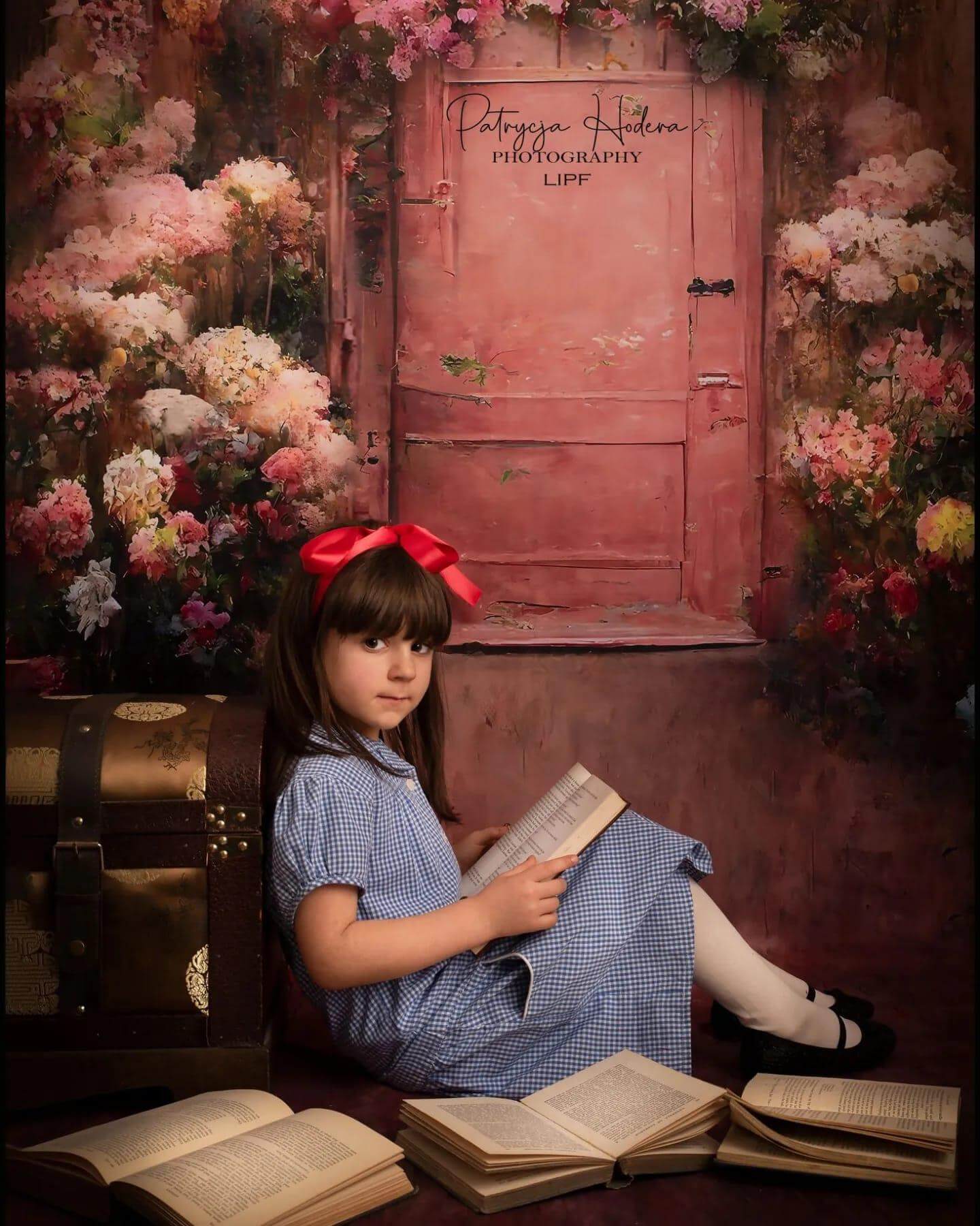 Kate Spring Retro Painting Blooming Flower Door Backdrop for Photography
