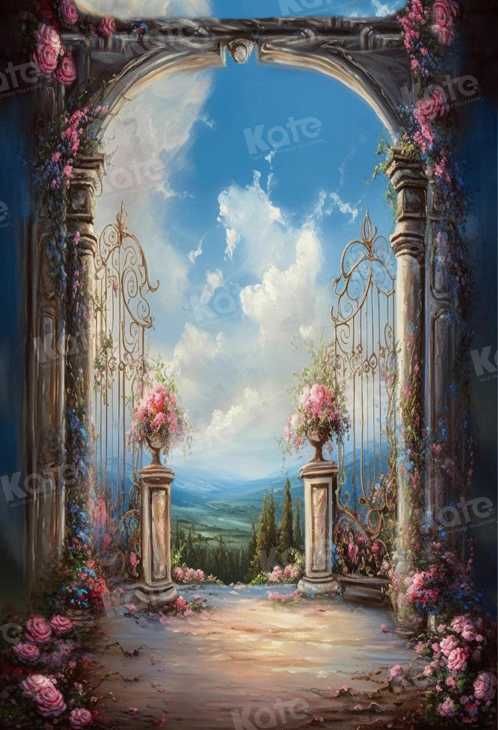 Fantasy Floral Manor Trouwzomer Achtergrond voor Fotografie