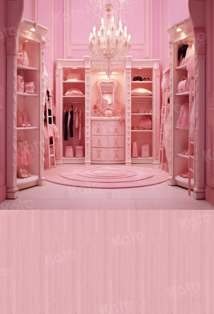 Kate Pink Fashion Doll Closet and Pink Wood Floor Backdrop for