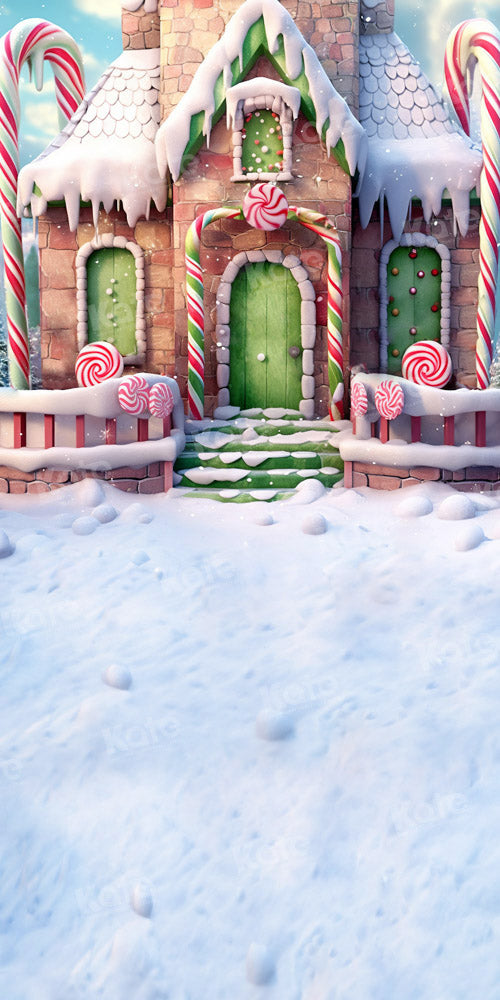 Kate Christmas Winter Snowy Candy House Green Door Backdrop Designed by Emetselch