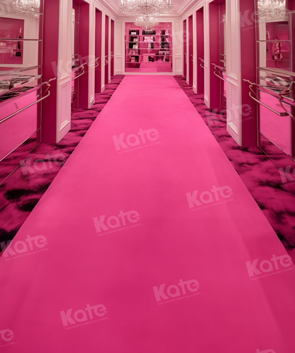 Casa de muñecas de moda con fondo rosa para fotografía