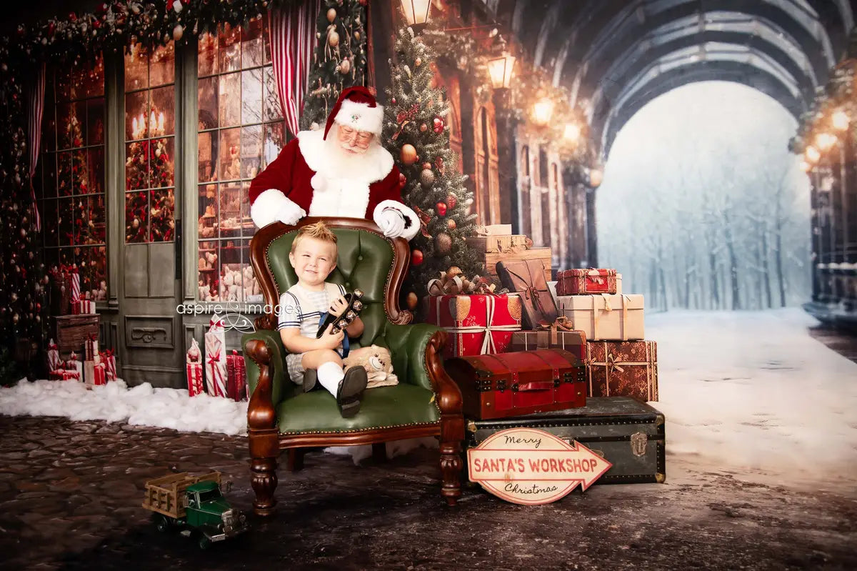 Fondo de Puerta Verde de la Tienda de Navidad para Fotografía