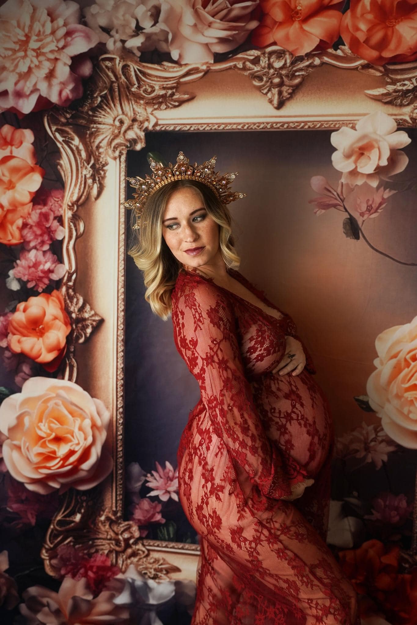 Kate Mother's Day Vintage Fine Art Red Floral Photo Frame Backdrop Designed by Emetselch