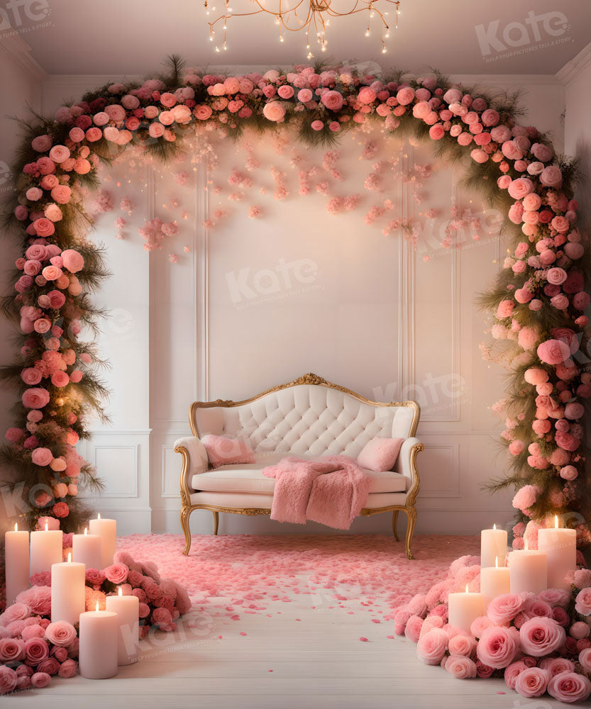 Kate Spring Valentine's Day Rose Arch Pink Candle Sofa Backdrop for Photography