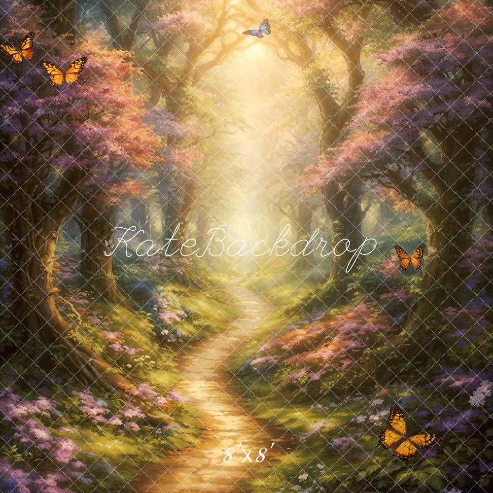 Kate Spring Flowers Forest Butterfly Path Backdrop Designed by Chain Photography