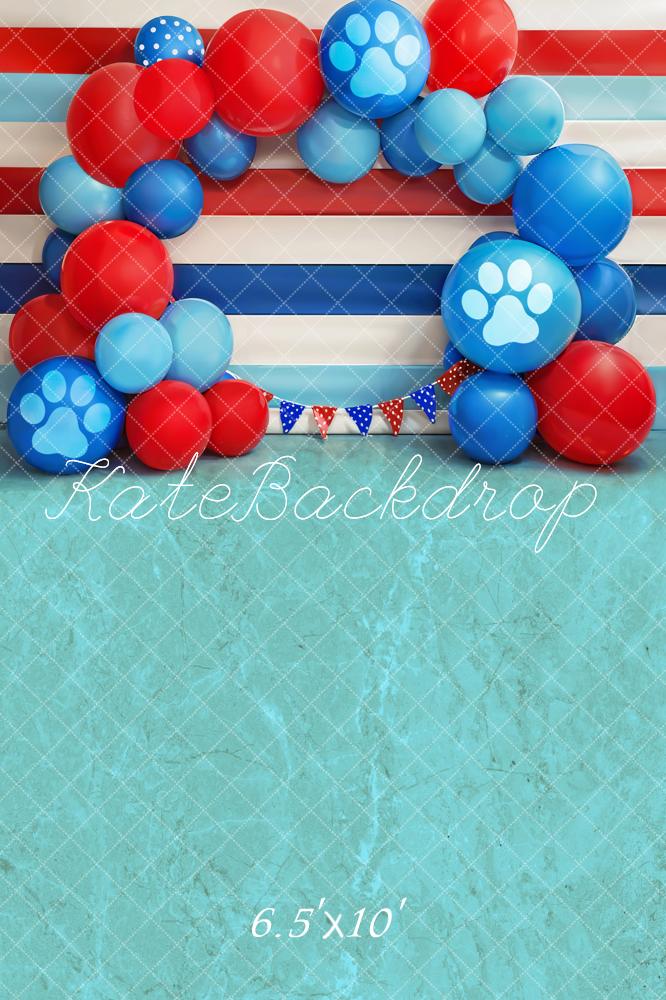 Kate Summer Cake Smash Point Flag Red Blue Pawprint Balloon Arch Backdrop Designed by Emetselch