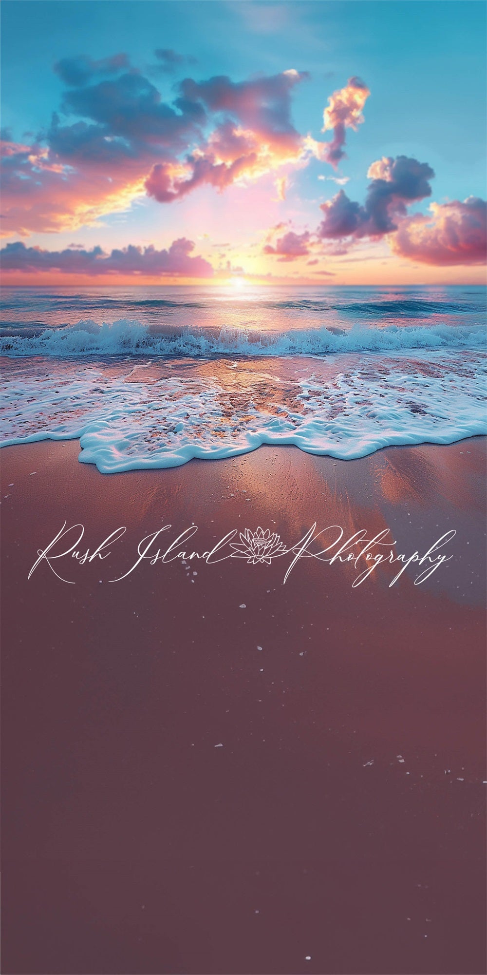 Kate Sweep Summer Sea Tide Dusk Sunset Colorful Cloud and Sky Backdrop Designed by Laura Bybee