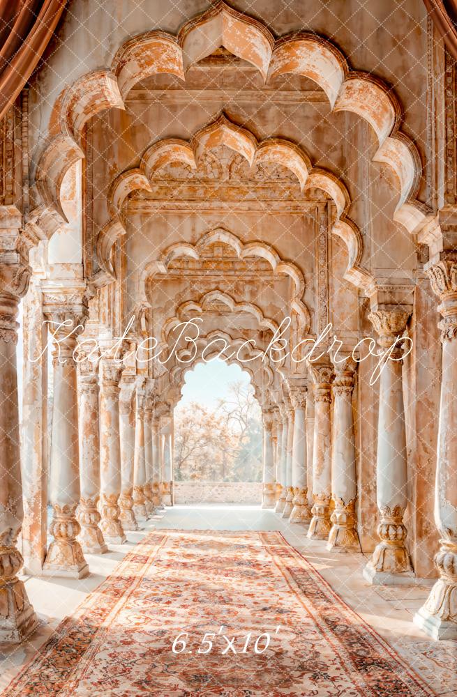 Arte Retro Rojo Marrón del Pasillo del Palacio de Arco Diseñado por Emetselch