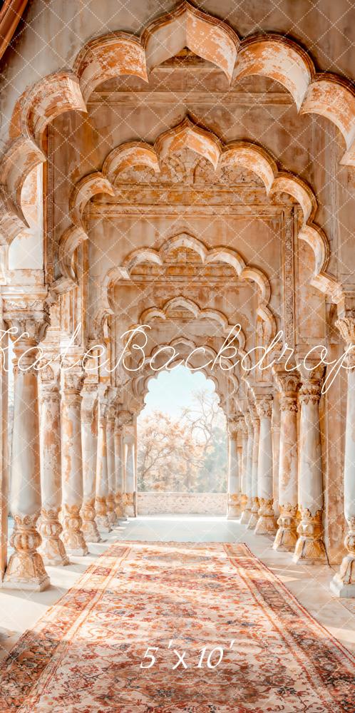 Kate Sweep Retro Art Red Brown Arch Palace Hallway Backdrop Designed by Emetselch