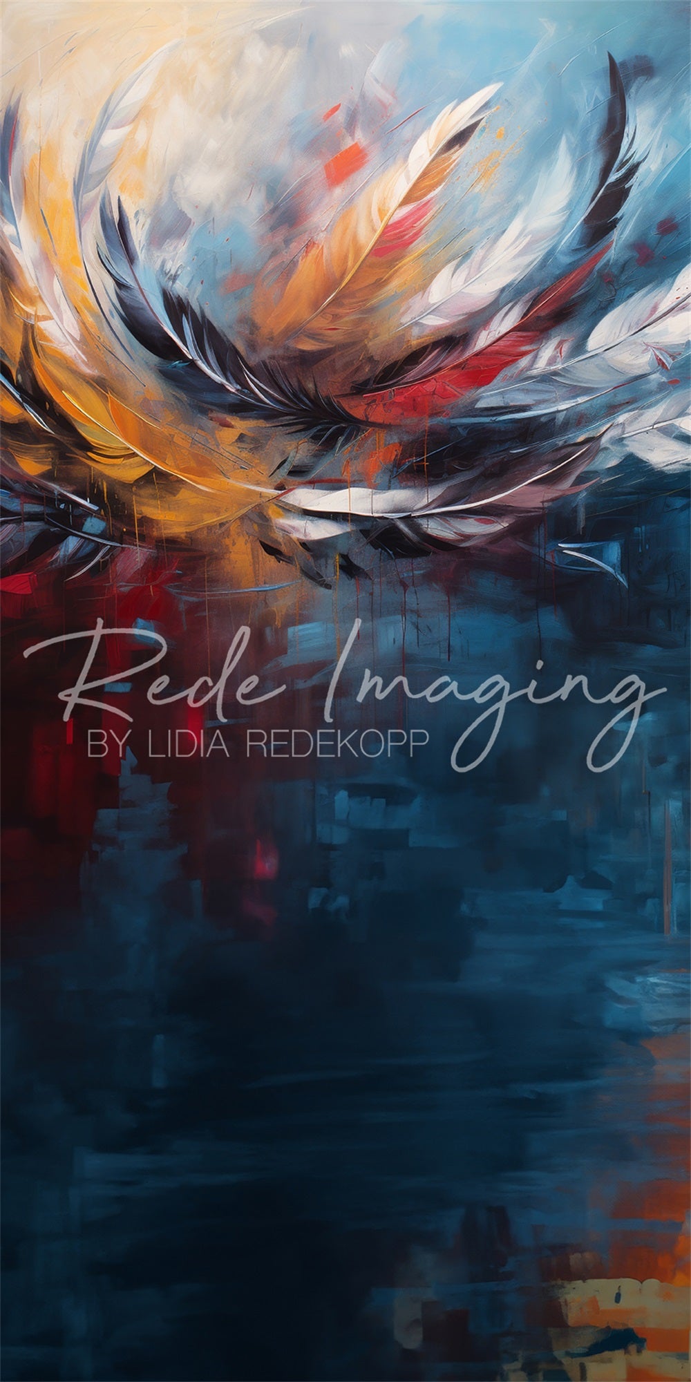 Kate Sweep Fine Art Colorful Graffiti Feather Backdrop Designed by Lidia Redekopp