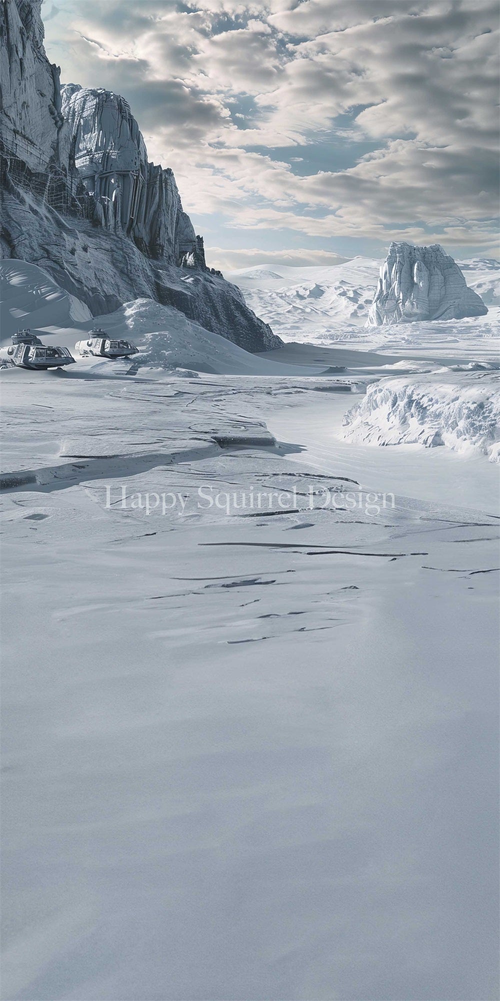 Kate Sweep Winter Outdoor White Frozen Tundra Snow Mountain Cool Ship Backdrop Designed by Happy Squirrel Design