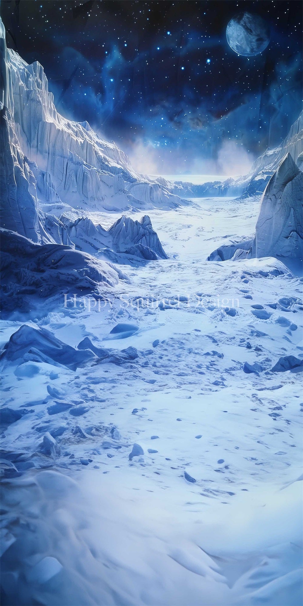 Kate Sweep Winter Outdoor Night Bokeh Blue Snow Mountain Backdrop Designed by Happy Squirrel Design