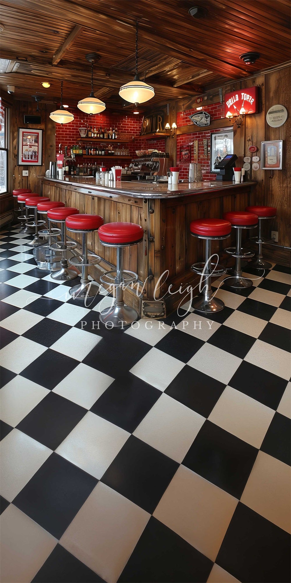 Kate Sweep Vintage Brown Wooden Diner Backdrop Designed by Megan Leigh Photography