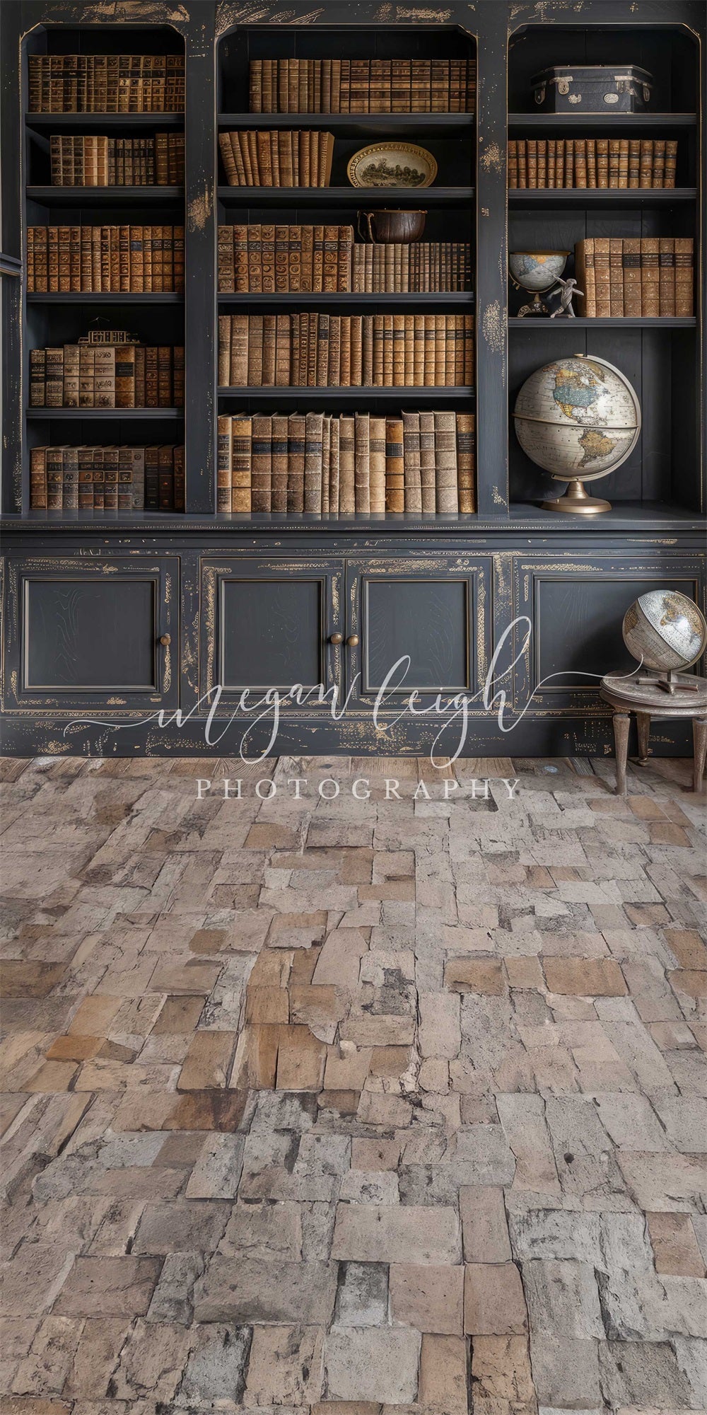 Kate Sweep Retro Shabby Black Bookcase Backdrop Designed by Megan Leigh Photography