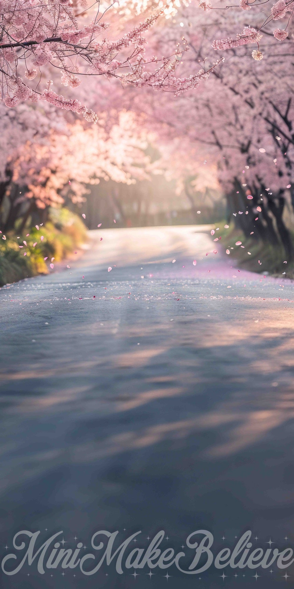 Fondo de camino de flores rosadas de verano barrido diseñado por Mini MakeBelieve