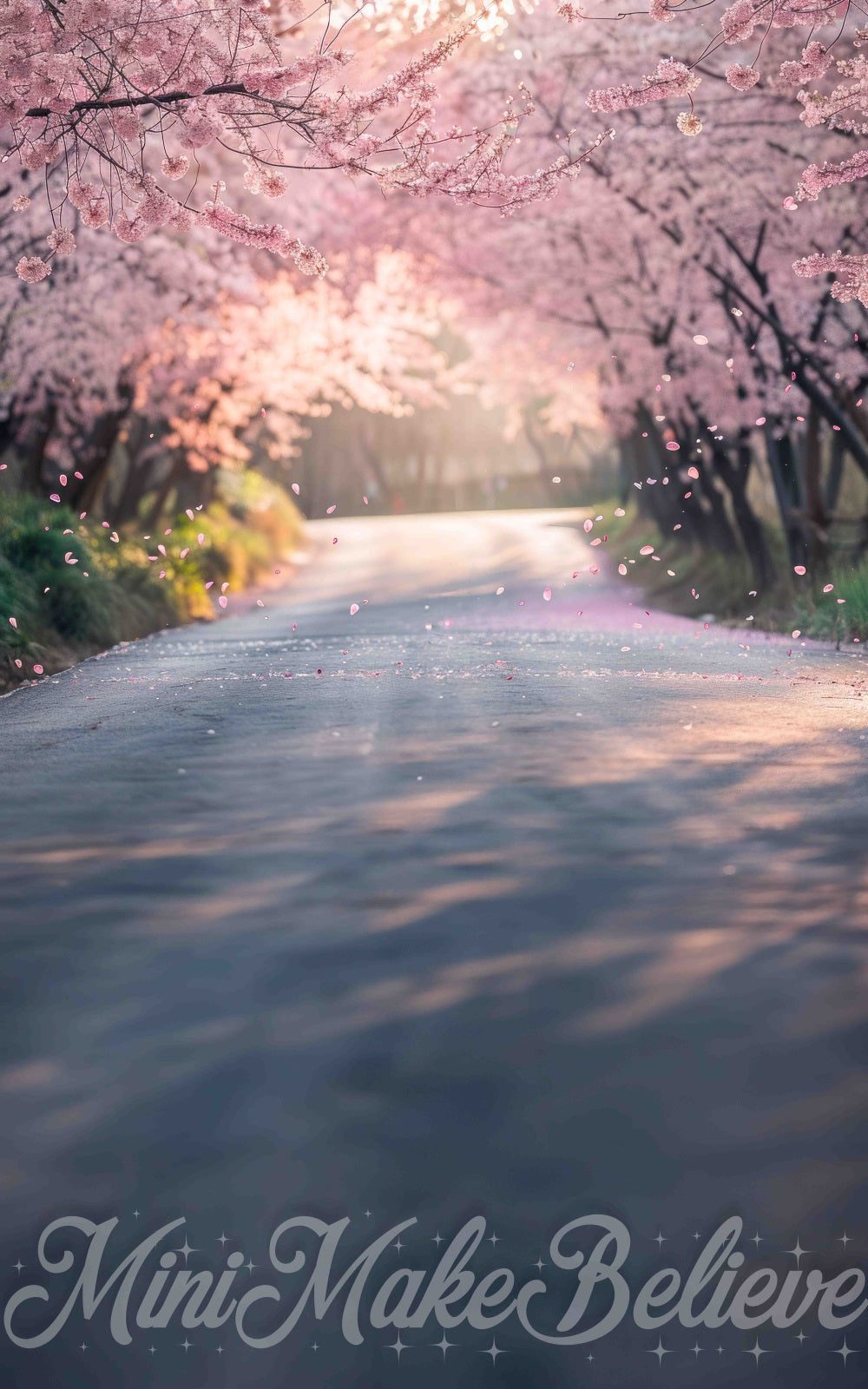 Fondo de camino de flores rosadas de verano barrido diseñado por Mini MakeBelieve