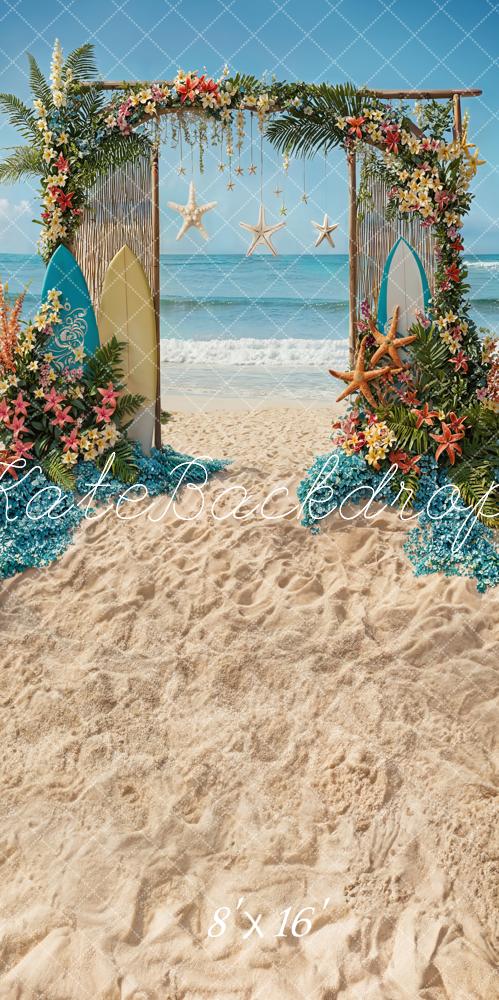 Kate Summer Tropical Flower Sea Beach Surfboard Framed Door Backdrop Designed by Chain Photography