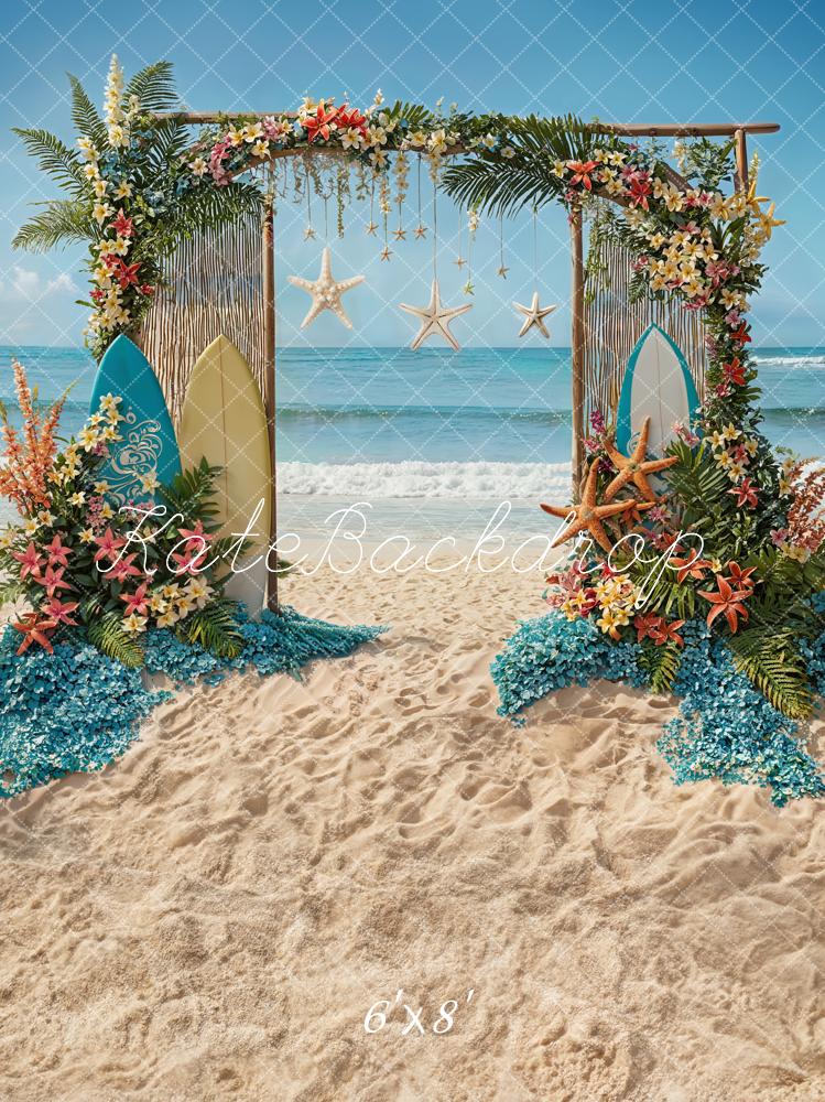 Kate Summer Tropical Flower Sea Beach Surfboard Framed Door Backdrop Designed by Chain Photography