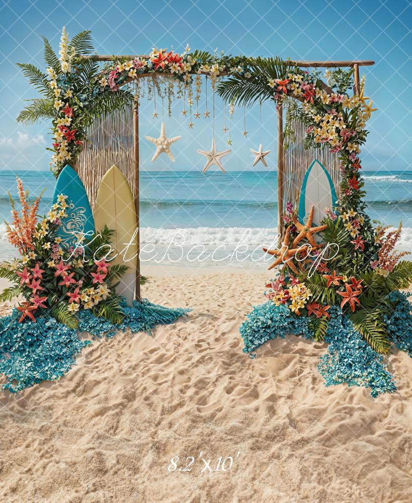 Kate Summer Tropical Flower Sea Beach Surfboard Framed Door Backdrop Designed by Chain Photography