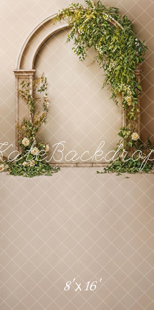 Kate Sweep Vintage White Flower Beige Arched Wall Printed Backdrop Designed by Emetselch