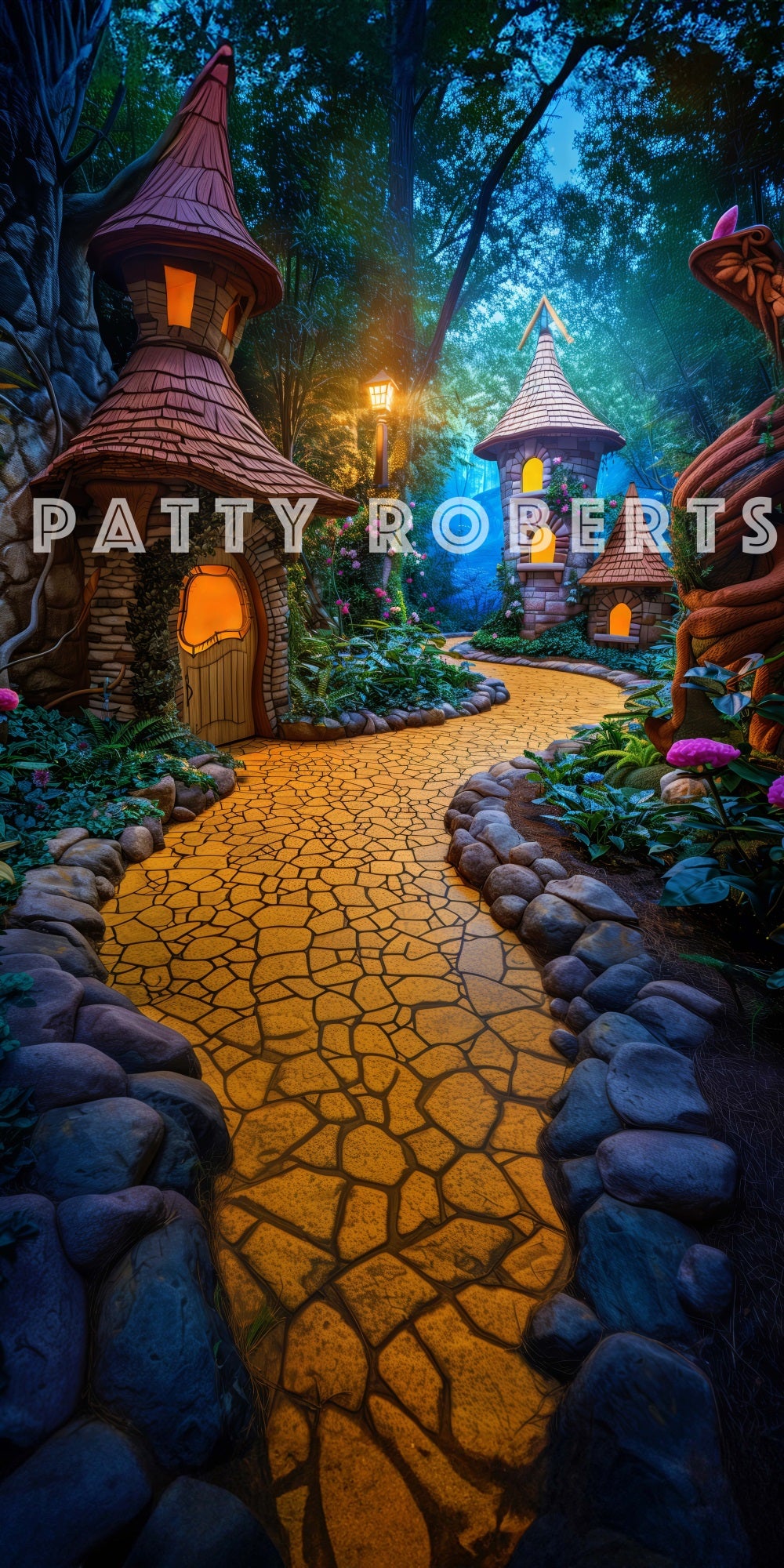Fondo de Cartoon Magic Town Yellow Brick Road diseñado por Patty Robert