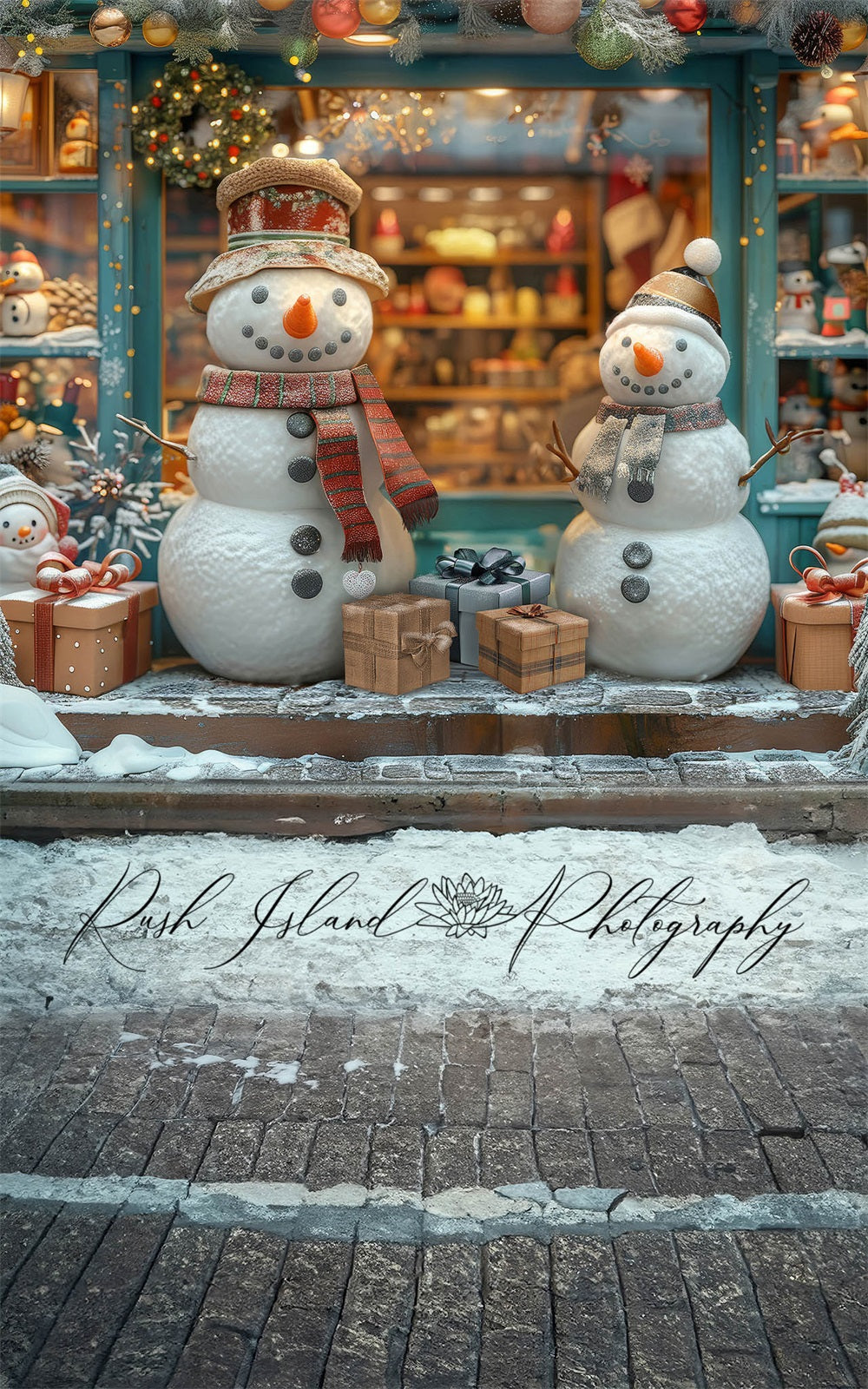 Kate Sweep Christmas Happy Snowman Shop Brick Backdrop Designed by Laura Bybee