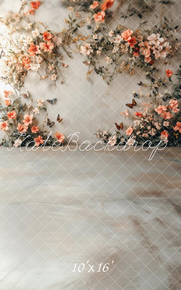 Fondo de Pared Floral de Primavera con Mariposas Diseñado por Patty Robert