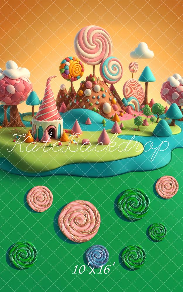Kate Sweep Cartoon Candy World Lollipop Backdrop Designed by Laura Bybee
