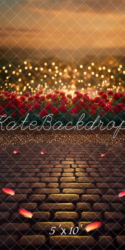Kate Sweep Valentine Sunset Bokeh Rose Garden Backdrop Designed by Mini MakeBelieve