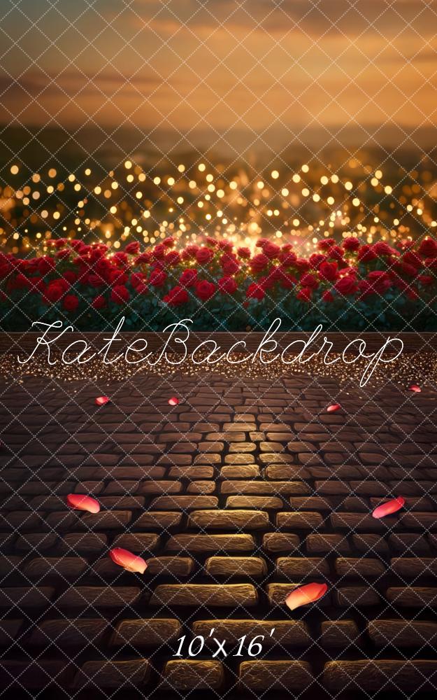 Kate Sweep Valentine Sunset Bokeh Rose Garden Backdrop Designed by Mini MakeBelieve