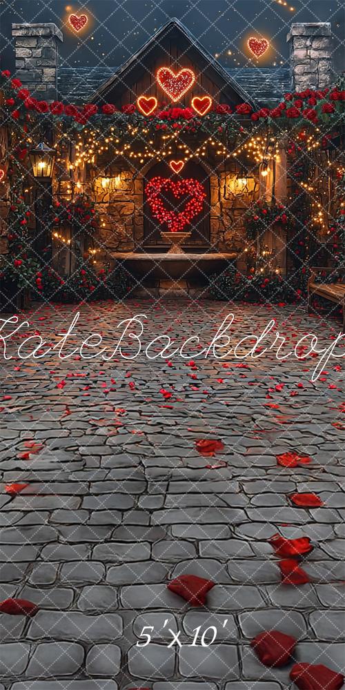 Kate Sweep Romantic Hearts Roses Lights Backdrop Designed by Mini MakeBelieve