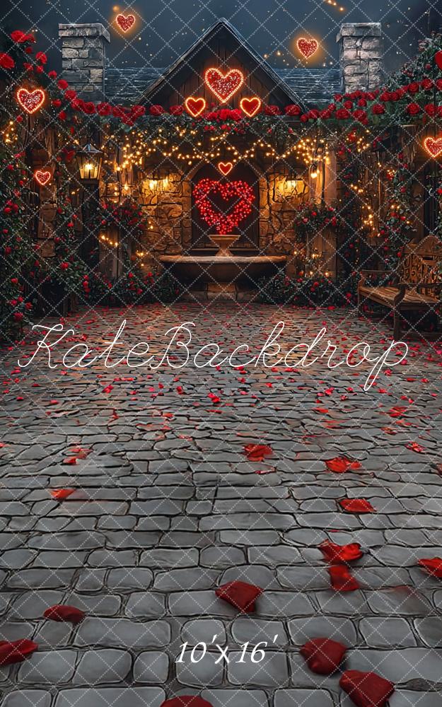 Kate Sweep Romantic Hearts Roses Lights Backdrop Designed by Mini MakeBelieve