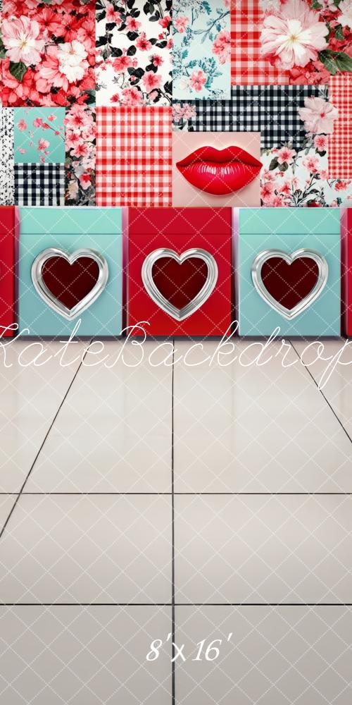 Kate Laundry Room Floral Lips Heart Backdrop Designed by Mini MakeBelieve