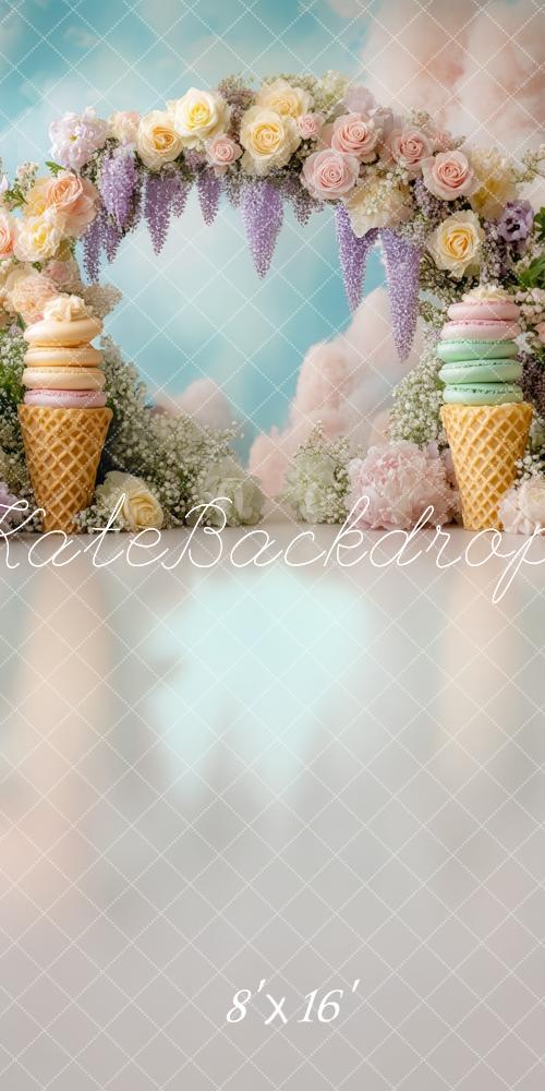 Kate Flower Arch Macarons Ice Cream Backdrop Designed by Mini MakeBelieve