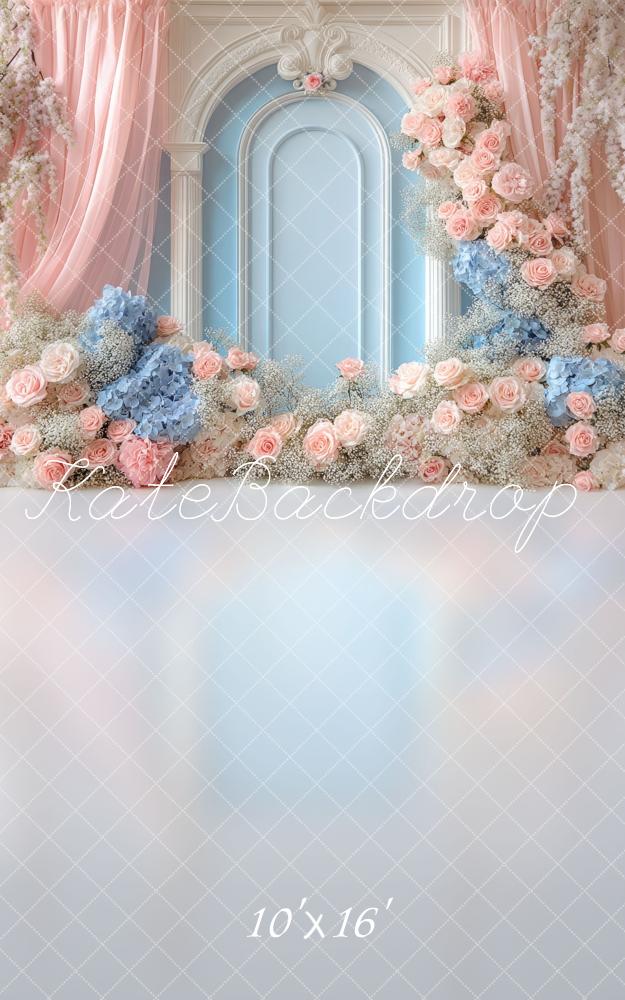 Kate Dreamy Floral Arch Pink Blue Backdrop Designed by Mini MakeBelieve