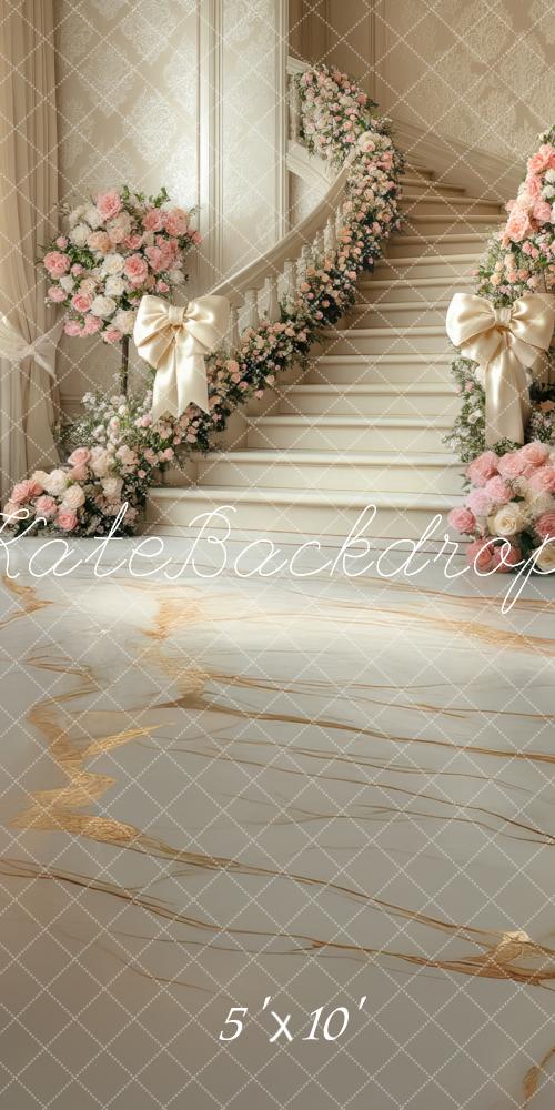 Kate Wedding Cascading Stairs Flowers Backdrop Designed by Mini MakeBelieve