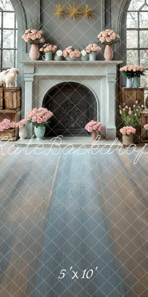 Kate Spring Floral Fireplace Window Backdrop Designed by Mini MakeBelieve