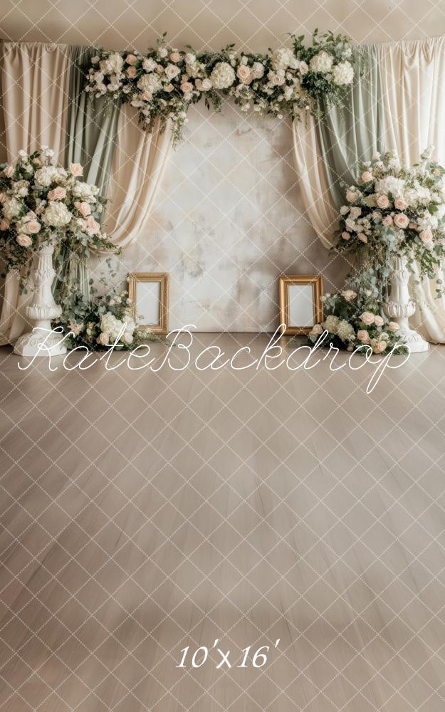 Kate Sweep Spring Rustic White Flowers Drapes Backdrop Designed by Patty Robert