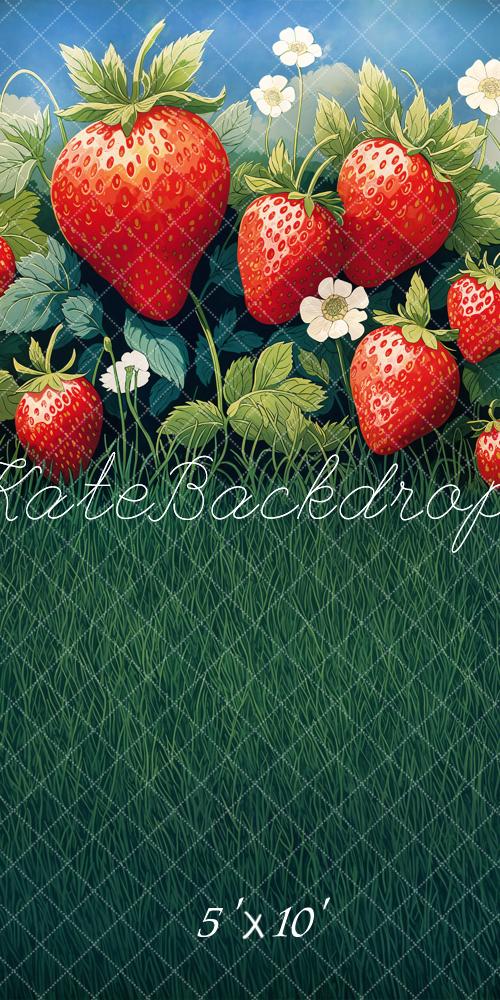 Kate Sweep Summer Strawberry Field Grass Backdrop Designed by Emetselch