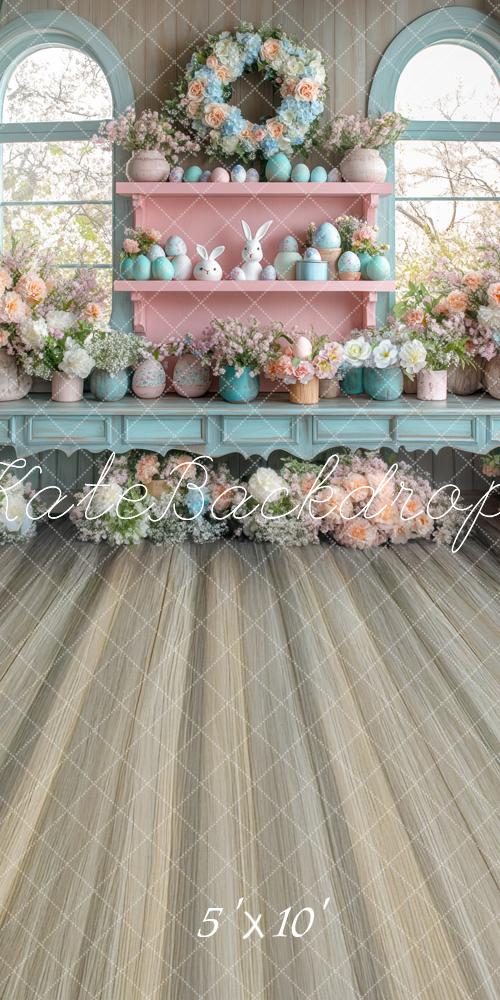 Sfondo floreale pasquale con coniglio per interni Designed by Mini MakeBelieve