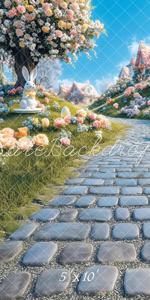 Easter Bunny Village Hill Path Foto Achtergrond Designed by Mini MakeBelieve