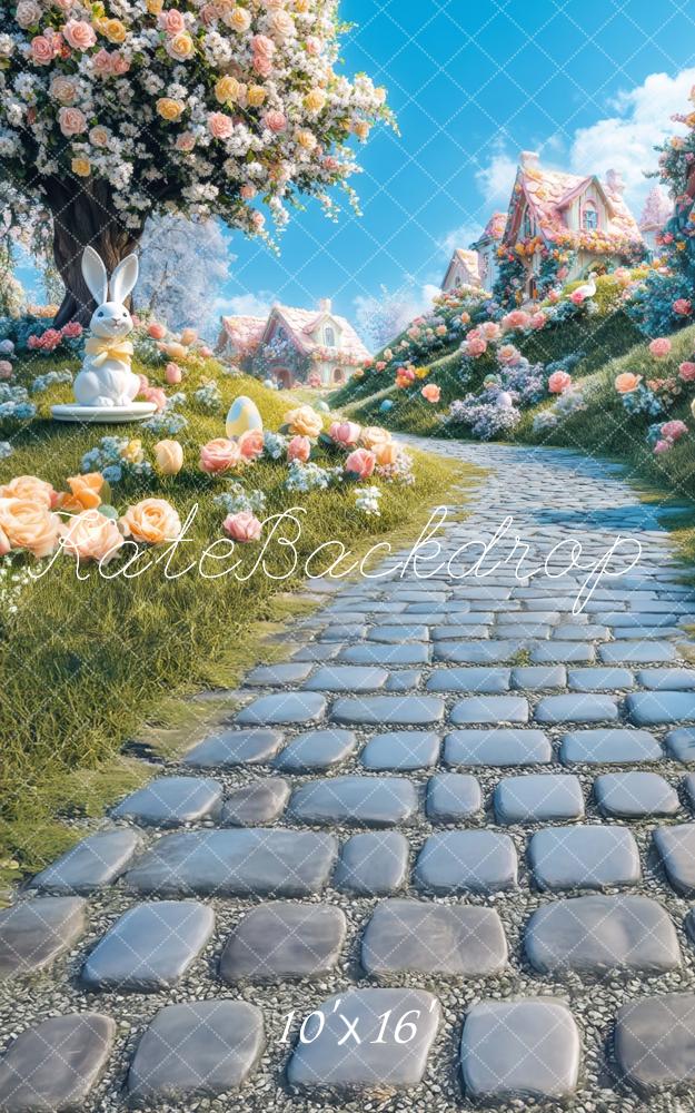 Easter Bunny Village Hill Path Foto Achtergrond Designed by Mini MakeBelieve