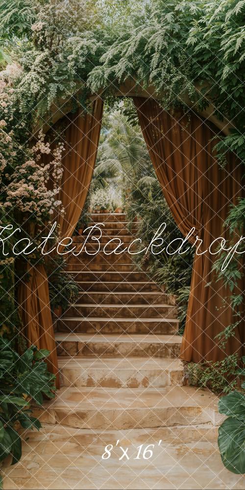 Kate Sweep Lush Arch Cascading Stairs Greenery Backdrop Designed by Emetselch