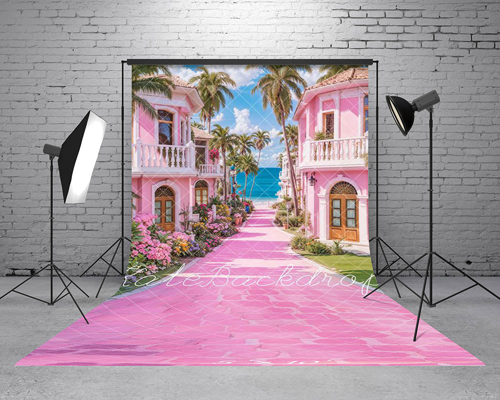 Sweep Beach Pink Fashion Doll Fantasy Villa Foto Achtergrond Designed by Emetselch