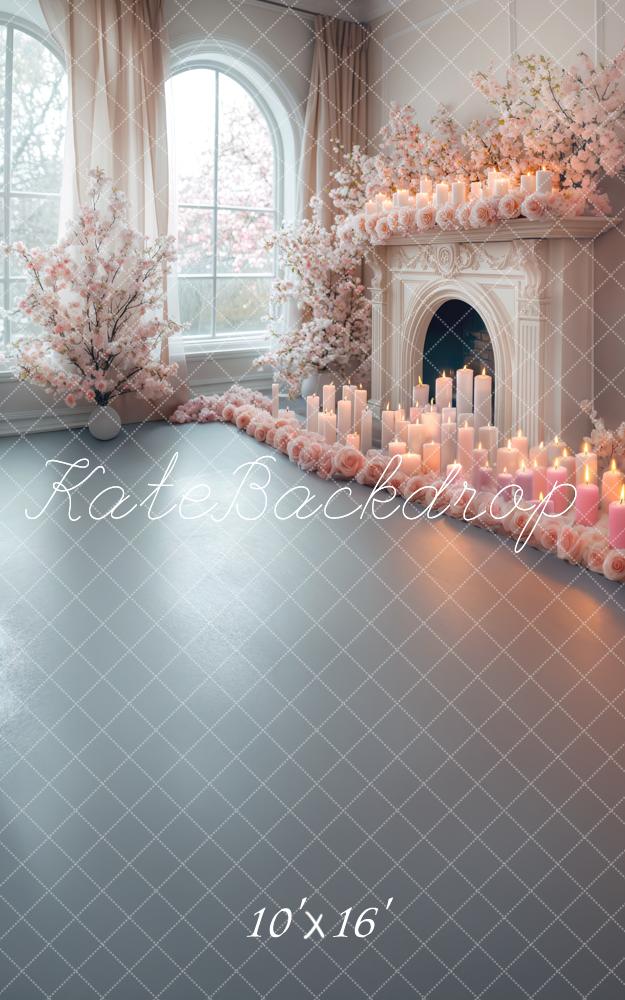 Indoor Kersenbloesem Kaarsen Raam Foto Achtergrond Designed by Mini MakeBelieve