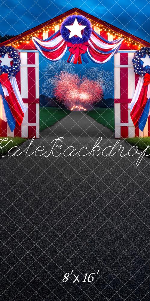 Sweep Independence Day Patriotic Barn Fireworks Sfondo Designed by Mini MakeBelieve