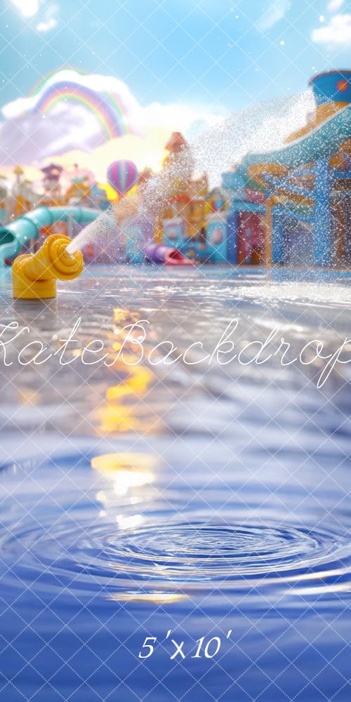 Zomer Water Park Splash Pad Regenboog Foto Achtergrond Designed by Mini MakeBelieve